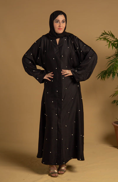 Ravishing Pearl Black Open Front Abaya