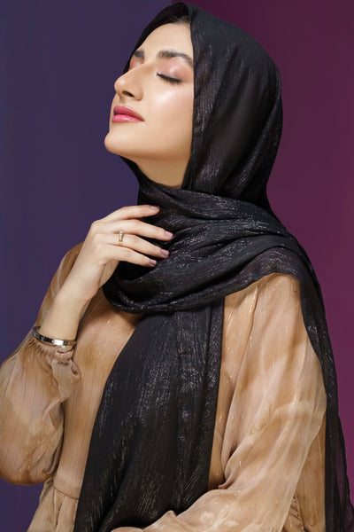 Crinkle Zari Chiffon - Black