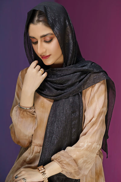 Crinkle Zari Chiffon - Black